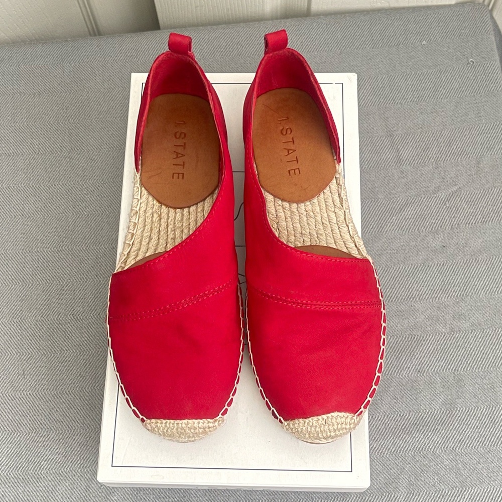 ​1.STATE Dela Red Fire Rio Nubuck Espadrille Flats Size 7.5M Slip-on